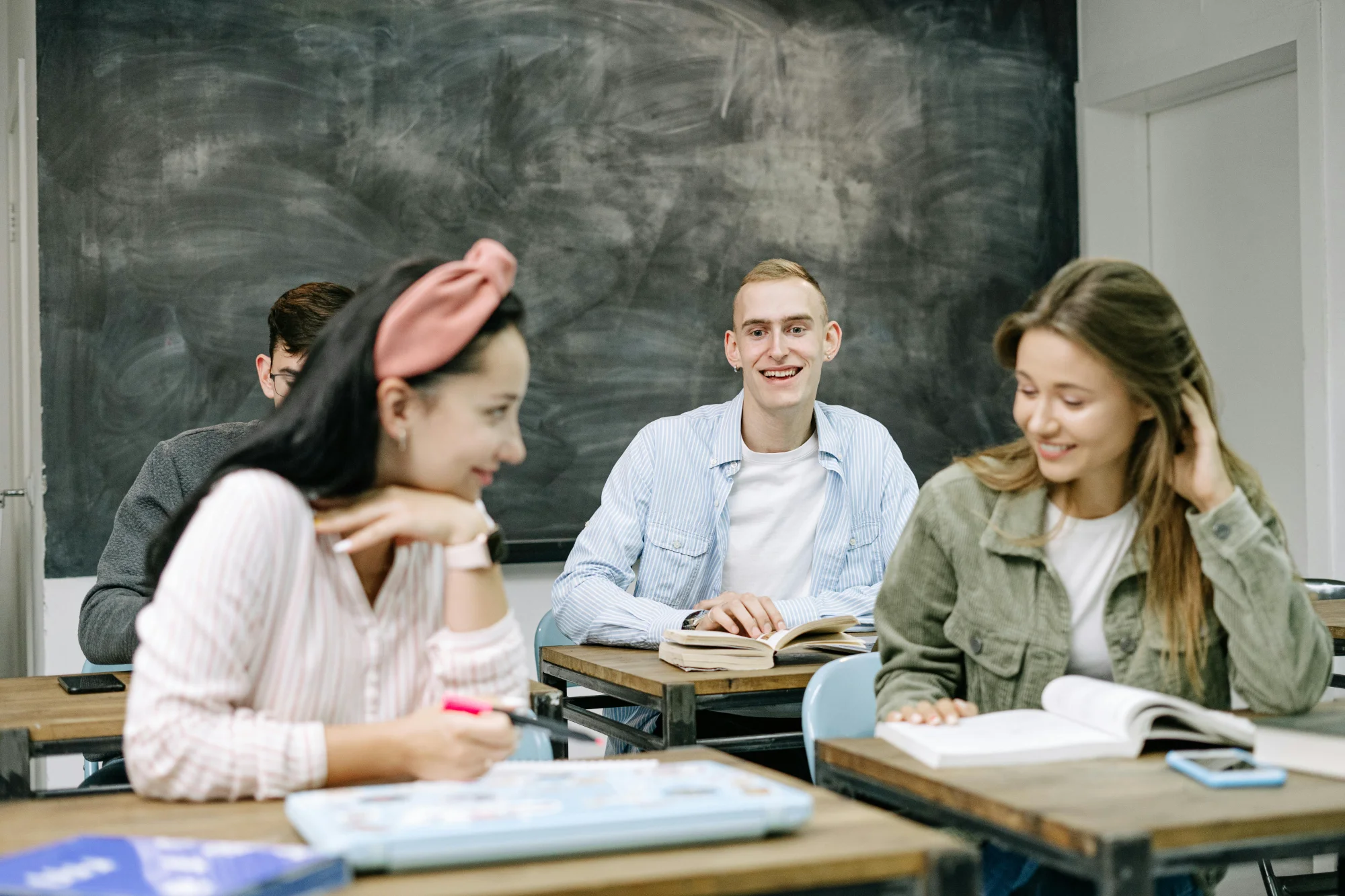 Students studying together in a classroom